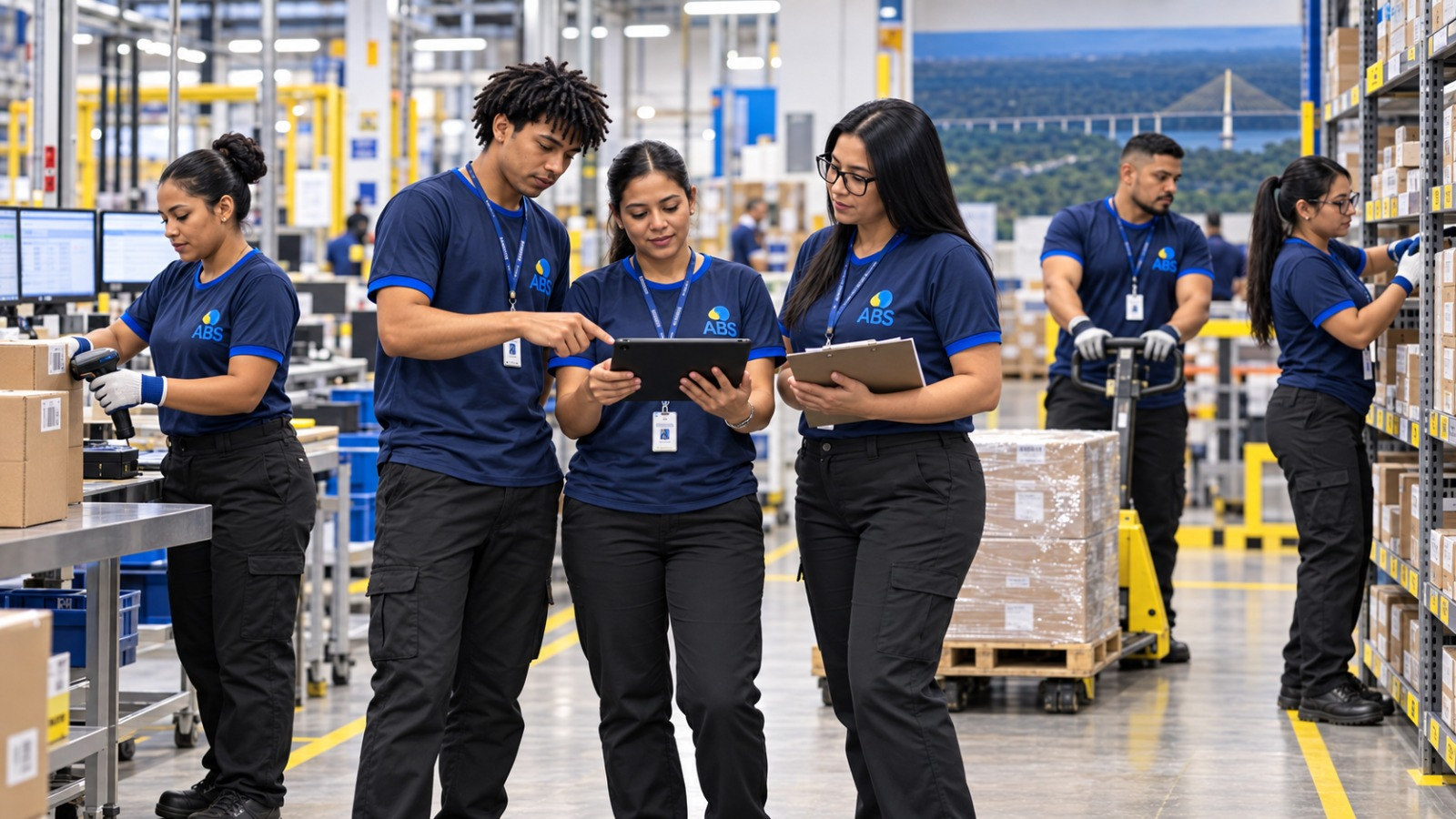 Equipe ABS Resolve uniformizada apoiando operação de produção e armazenagem em Manaus - AM